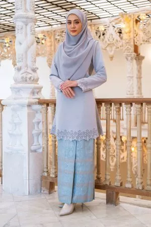 Baju Kurung Songket Lasercut Halina - Seal Grey