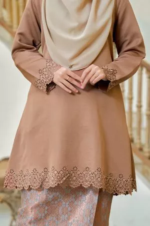 Baju Kurung Songket Lasercut Halina - Sherwood Tan