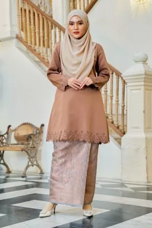 Baju Kurung Songket Lasercut Halina - Sherwood Tan