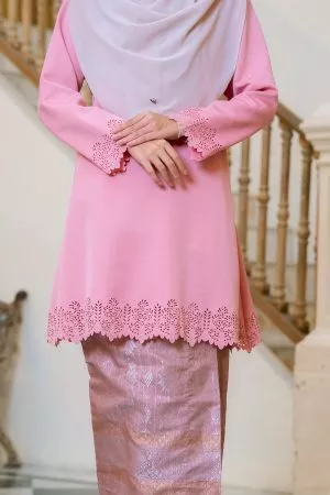 Baju Kurung Songket Lasercut Halina - Taffy Pink