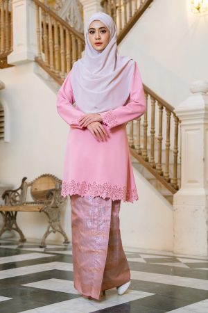 Baju Kurung Songket Lasercut Halina - Taffy Pink