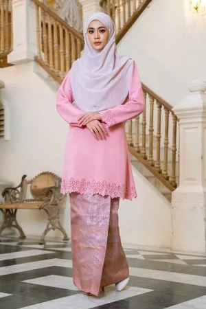 Baju Kurung Songket Lasercut Halina - Taffy Pink