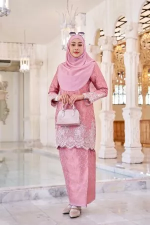 Baju Kurung Moden Lace Songket Ramadhani - French Rose