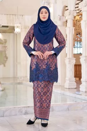 Baju Kurung Moden Lace Songket Ramadhani - Navy Blue