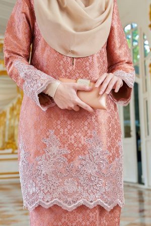 Baju Kurung Moden Lace Songket Ramadhani - Rouge Coral