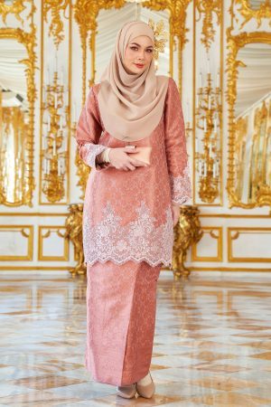 Baju Kurung Moden Lace Songket Ramadhani - Rouge Coral