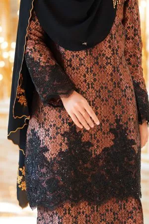 Baju Kurung Moden Lace Songket Ramadhani - Royal Black