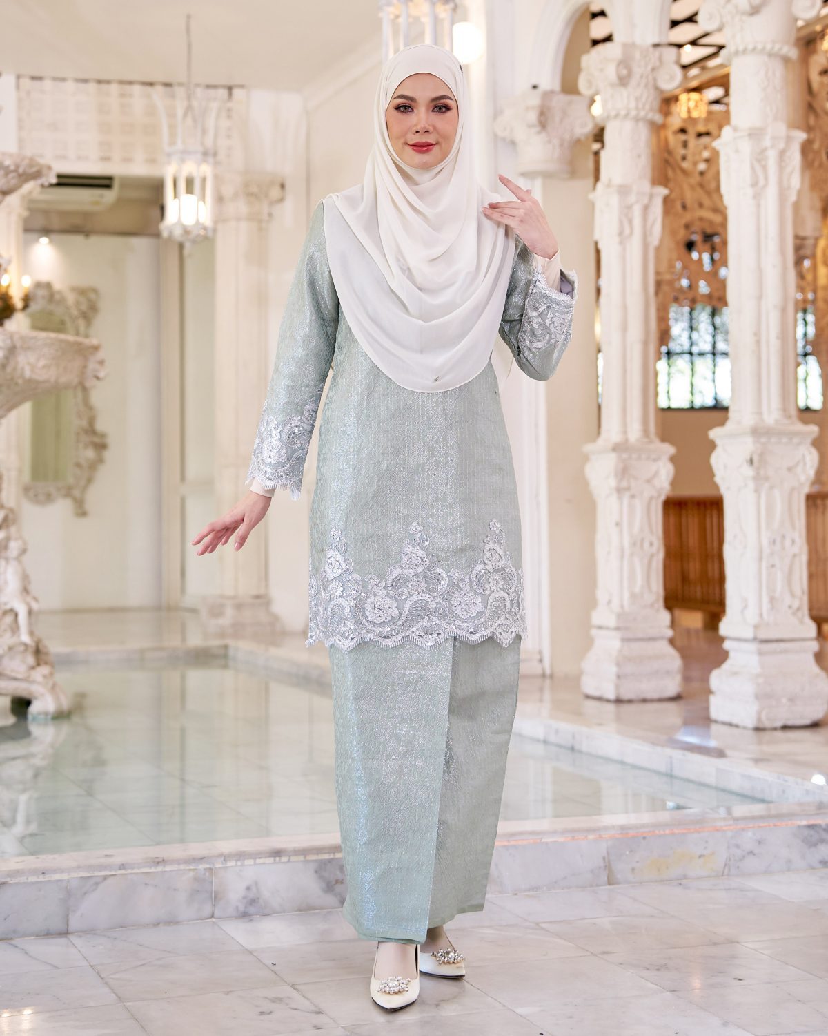 Baju Kurung Moden Lace Songket Ramadhani – Sage Green ...