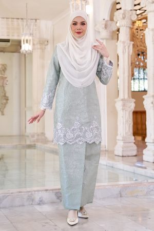 Baju Kurung Moden Lace Songket Ramadhani - Sage Green