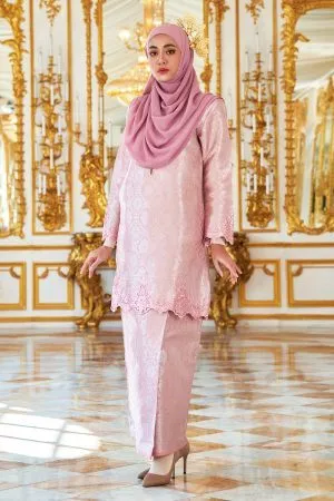 Baju Kurung Moden Lace Songket Ramadhani - Sweety Pink