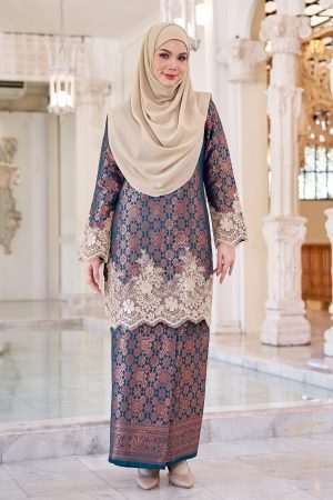 Baju Kurung Moden Lace Songket Ramadhani - Teal Green