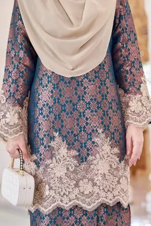Baju Kurung Moden Lace Songket Ramadhani - Teal Green