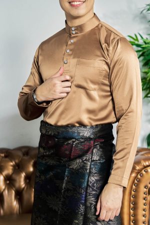 Baju Melayu Tailored Fit Hombre X MCC - Bronze Brown