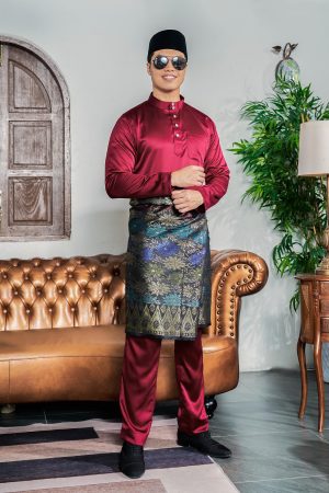 Baju Melayu Tailored Fit Hombre X MCC - Maroon