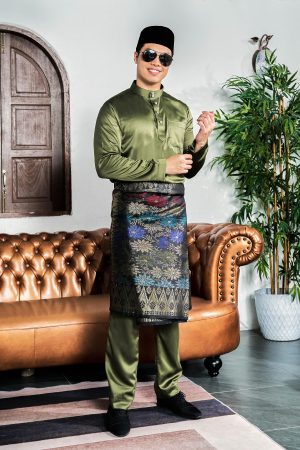 Baju Melayu Tailored Fit Hombre X MCC - Olive Green