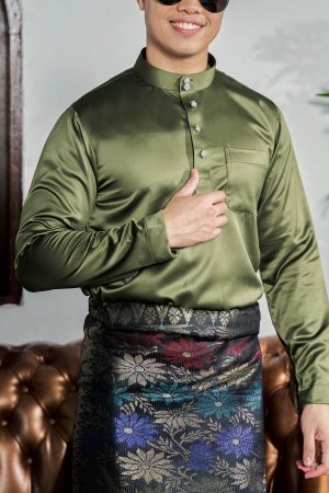 Baju Melayu Tailored Fit Hombre X MCC - Olive Green