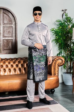 Baju Melayu Tailored Fit Hombre X MCC - Silver Steel