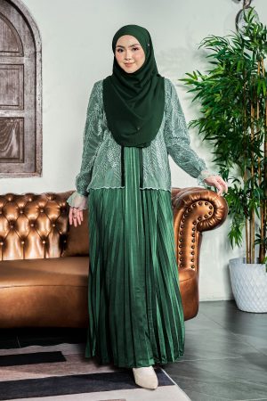 Dress Lace Pleated Rosalia - Emerald Green