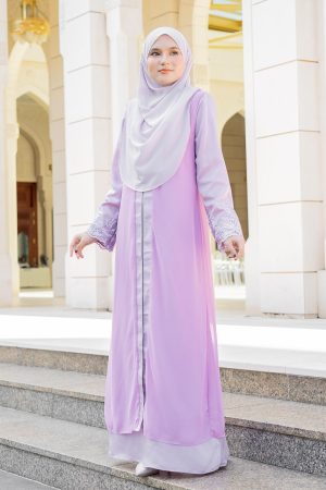 Abaya Cardi Lace Rizka - Lilac