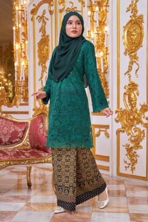 Baju Kurung Songket Lace Alexa - Emerald Green