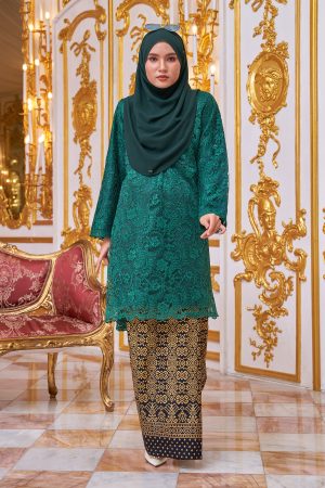 Baju Kurung Songket Lace Alexa - Emerald Green