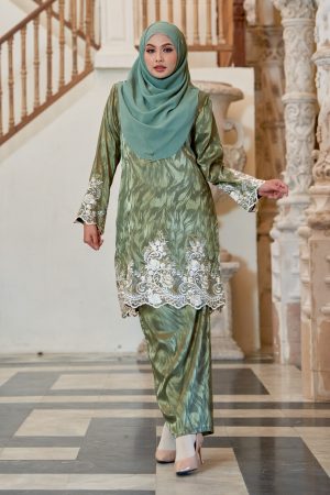 Baju Kurung Royal Jacquard Andara - Olive Green