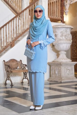 Baju Kurung Lace Ember - Dusty Blue