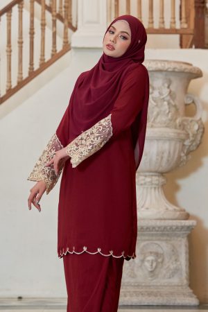 Baju Kurung Lace Ember - Maroon