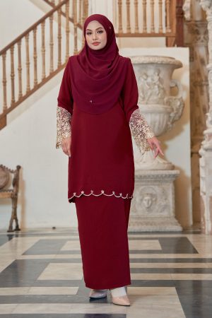 Baju Kurung Lace Ember - Maroon