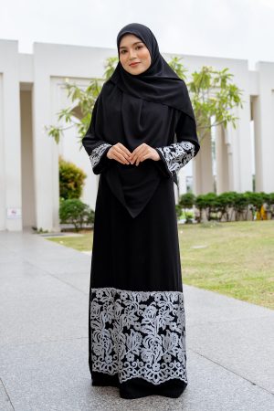 Abaya Lace Rifaya - Silver Black