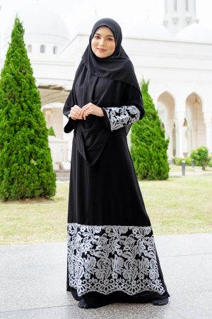 Abaya Lace Rifaya - Silver Black