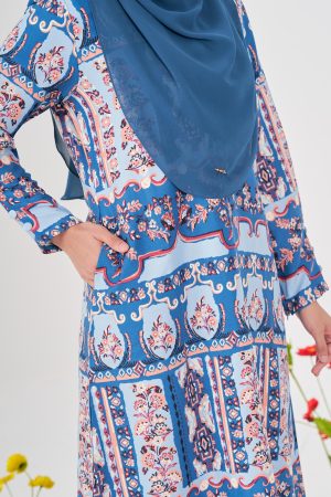 Abaya Button Printed Veivie - Pigeon Blue