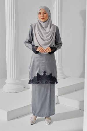 Baju Kurung Jacquard Sulam Airis - Lava Gray