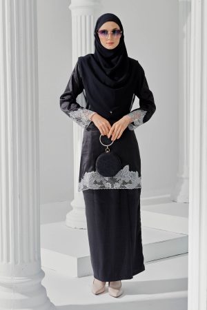 Baju Kurung Jacquard Sulam Airis - Black Pearl