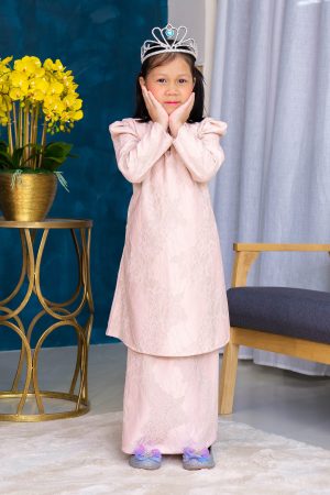 Baju Kurung Riau Lace Adiona Kids - Ballet Pink