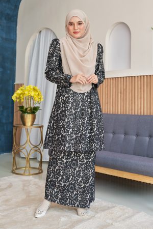 Baju Kurung Riau Lace Adiona - Jet Black