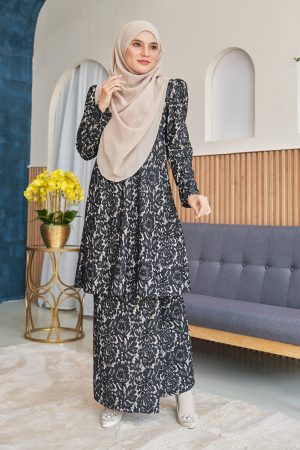 Baju Kurung Riau Lace Adiona - Jet Black