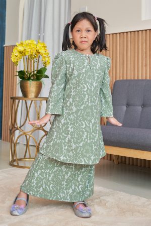 Baju Kurung Riau Lace Adiona Kids - Moss Green