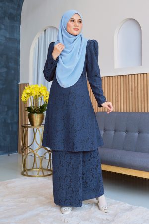 Baju Kurung Riau Lace Adiona - Navy Blue