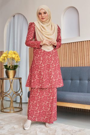 Baju Kurung Riau Lace Adiona - Poppy Red