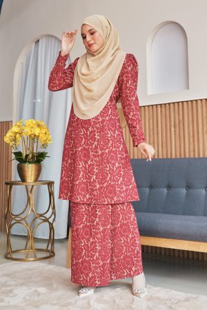 Baju Kurung Riau Lace Adiona - Poppy Red