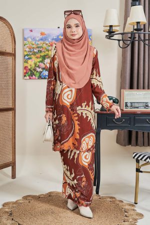 Baju Kurung Sulam Batik Ashalee - Dewi Brick Orange