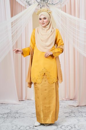 Baju Kebarung Songket Lasercut Harisa - Sunglow Yellow