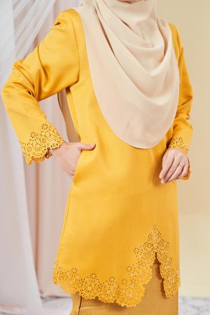 Baju Kebarung Songket Lasercut Harisa - Sunglow Yellow