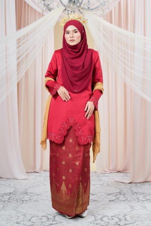 Baju Kebarung Songket Lasercut Harisa - Scarlet Red