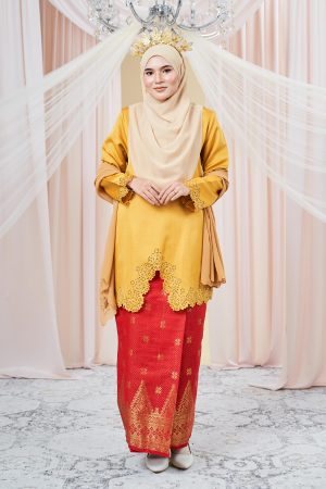 Baju Kebarung Songket Lasercut Harisa - Amber Yellow