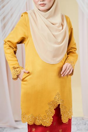 Baju Kebarung Songket Lasercut Harisa - Amber Yellow