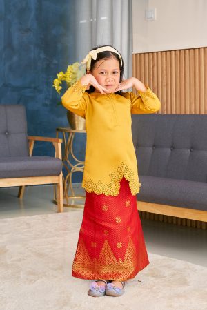 Baju Kebarung Songket Lasercut Harisa Kids - Amber Yellow