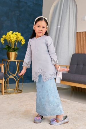 Baju Kebarung Songket Lasercut Harisa Kids - Fog Grey