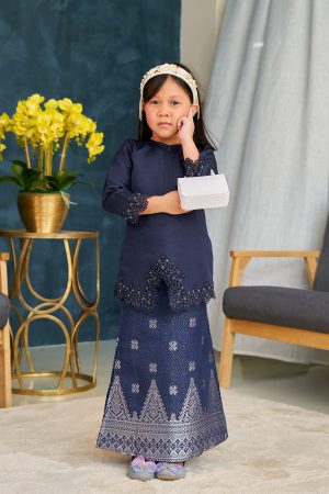 Baju Kebarung Songket Lasercut Harisa Kids - Navy Blue
